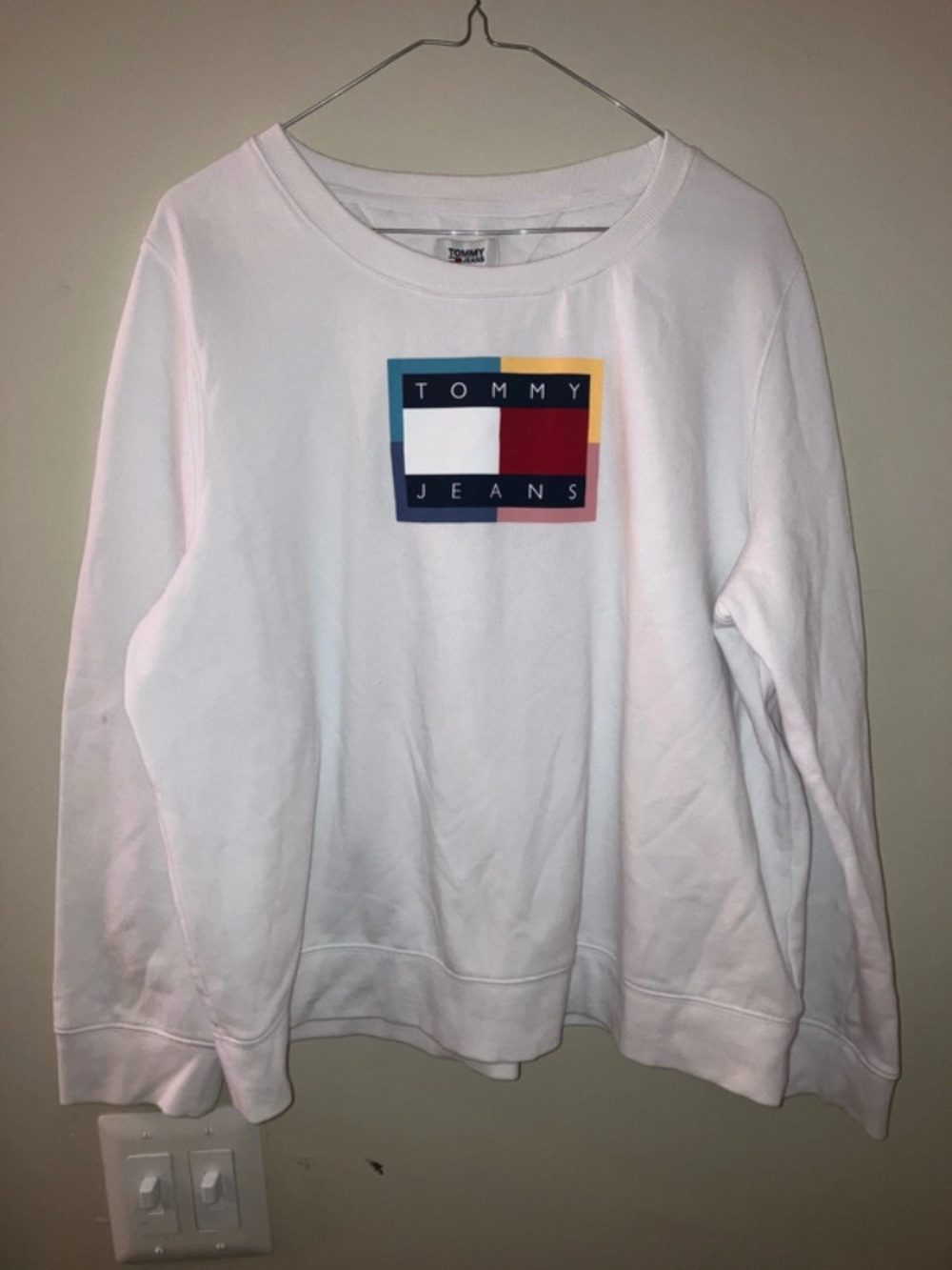 Tommy Hilfiger White Logo Crewneck Sweatshirt Size XL